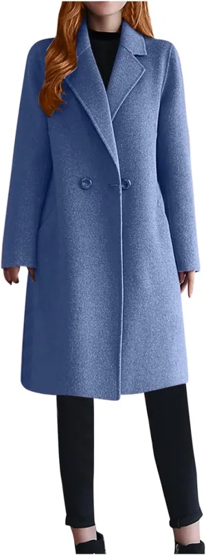 Women's Trench Coats Single Breasted Long Winter Coats Lapel Collar Pea Coat Bussiness Casual Office Jackets