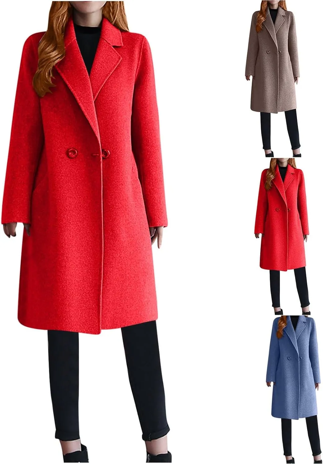 Women's Trench Coats Single Breasted Long Winter Coats Lapel Collar Pea Coat Bussiness Casual Office Jackets