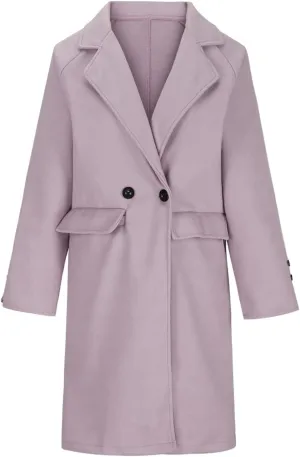 Womens Trench Coats Winter Wool Blend Peacoat Elegant Lapel Collar Double Breasted Overcoat With Pockets