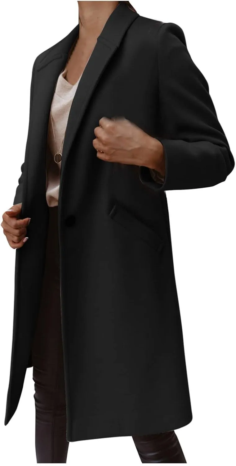 Women's Winter Coats Mid Long Wool Pea Coat Single Breasted Winter Overcoat Office Work Cardigan Peacoat Outerwear