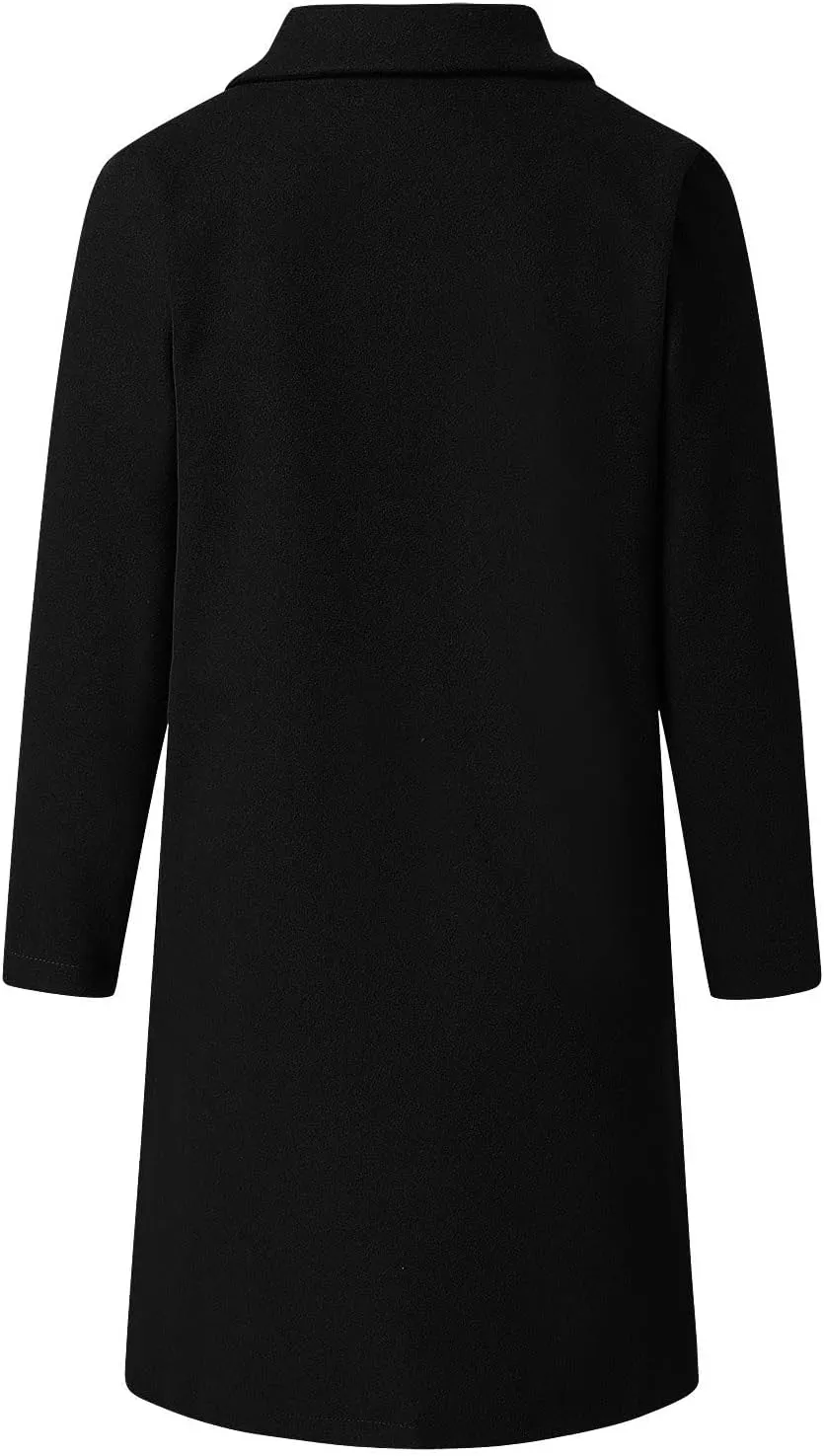 Women's Winter Coats Mid Long Wool Pea Coat Single Breasted Winter Overcoat Office Work Cardigan Peacoat Outerwear