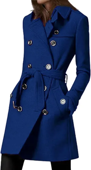 Women's Winter Warm Outerwear Overcoat Collar Mid-thigh A-line Single Breasted Overcoat Work Office Pea Coats