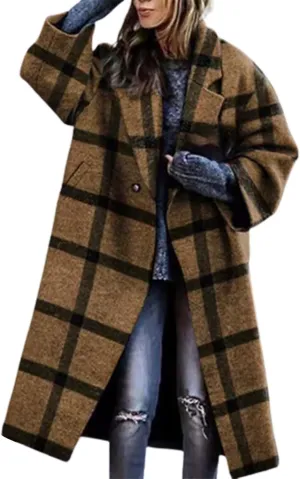 Women's Winter Wool Coat Casual Down Lapel Plush Plaid Coat Loose Long Coat Coat for Women Woman Coat Women's