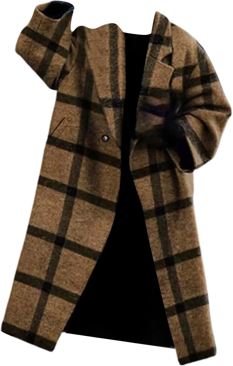 Women's Winter Wool Coat Casual Down Lapel Plush Plaid Coat Loose Long Coat Coat for Women Woman Coat Women's