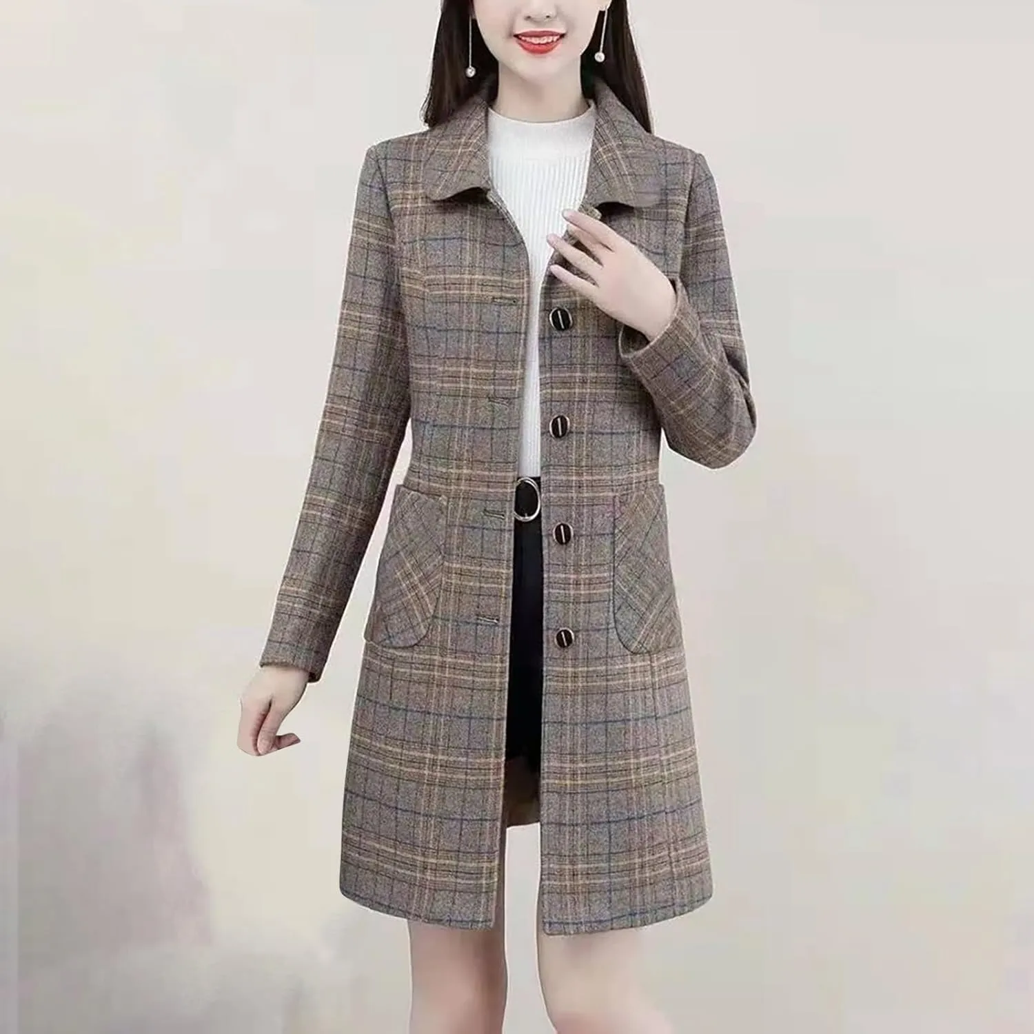 Womens Wool Blend Trench Coat 2024 Winter Elegant Single Breasted Peacoats Maxi Length Elegant Overcoat With Pockets