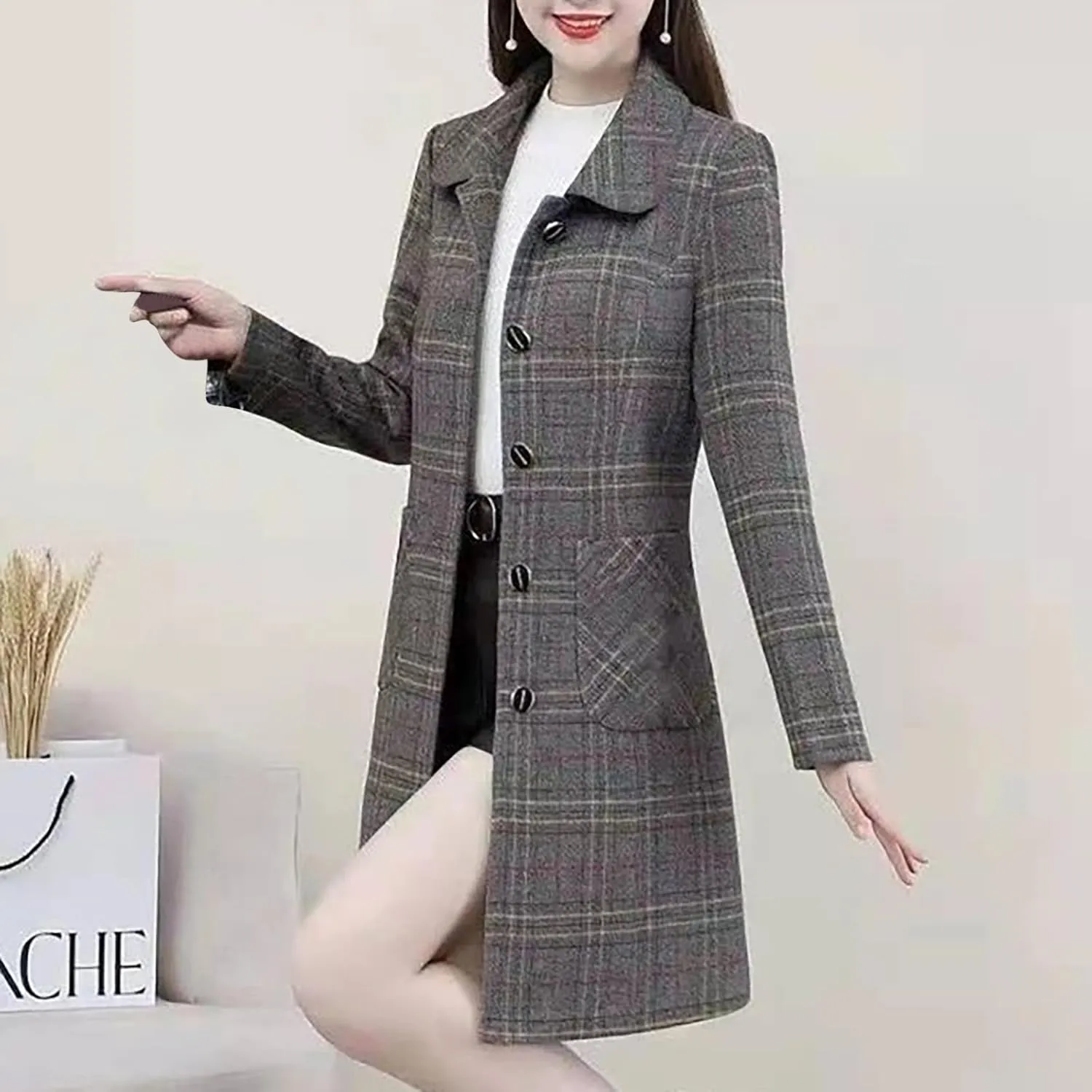 Womens Wool Blend Trench Coat 2024 Winter Elegant Single Breasted Peacoats Maxi Length Elegant Overcoat With Pockets