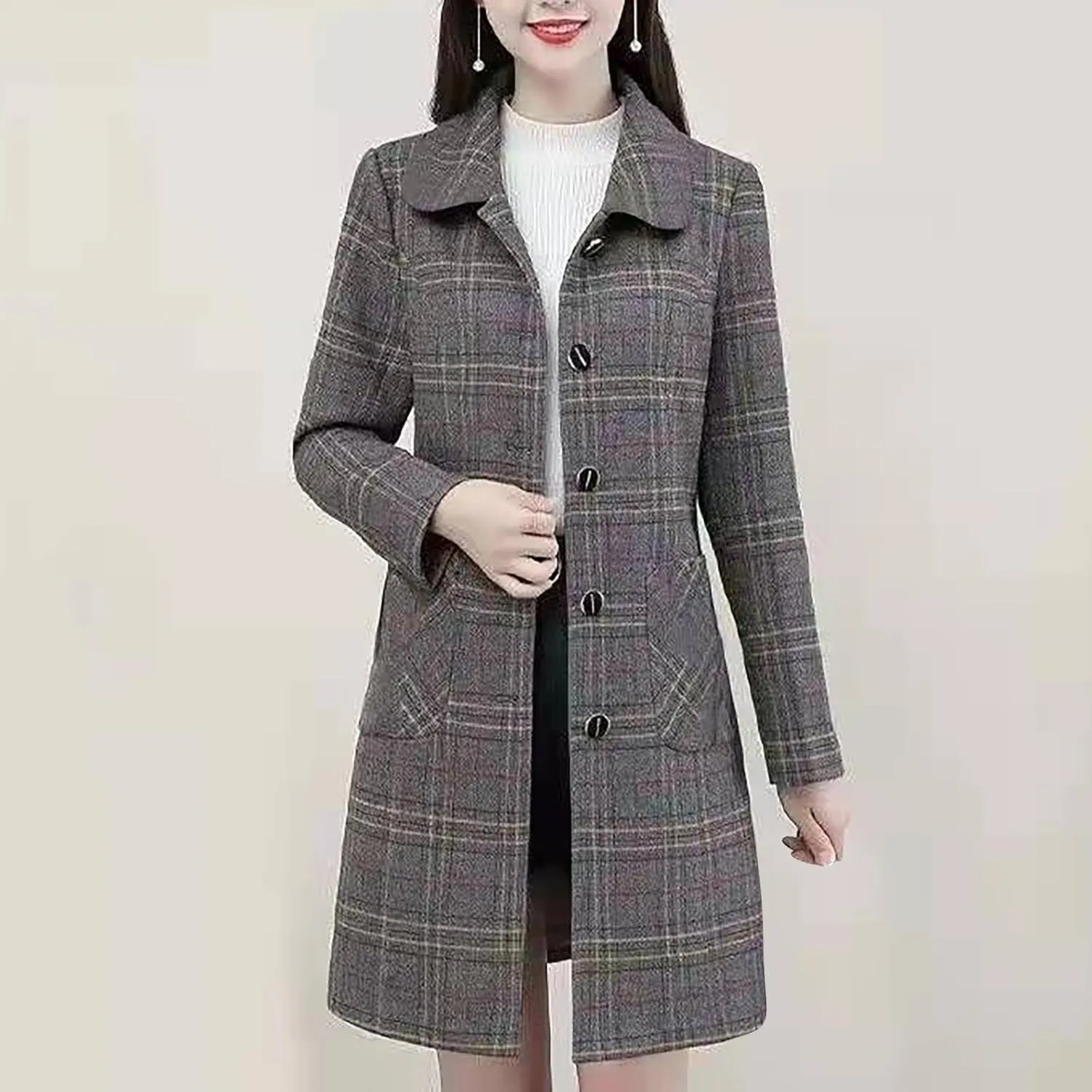 Womens Wool Blend Trench Coat 2024 Winter Elegant Single Breasted Peacoats Maxi Length Elegant Overcoat With Pockets