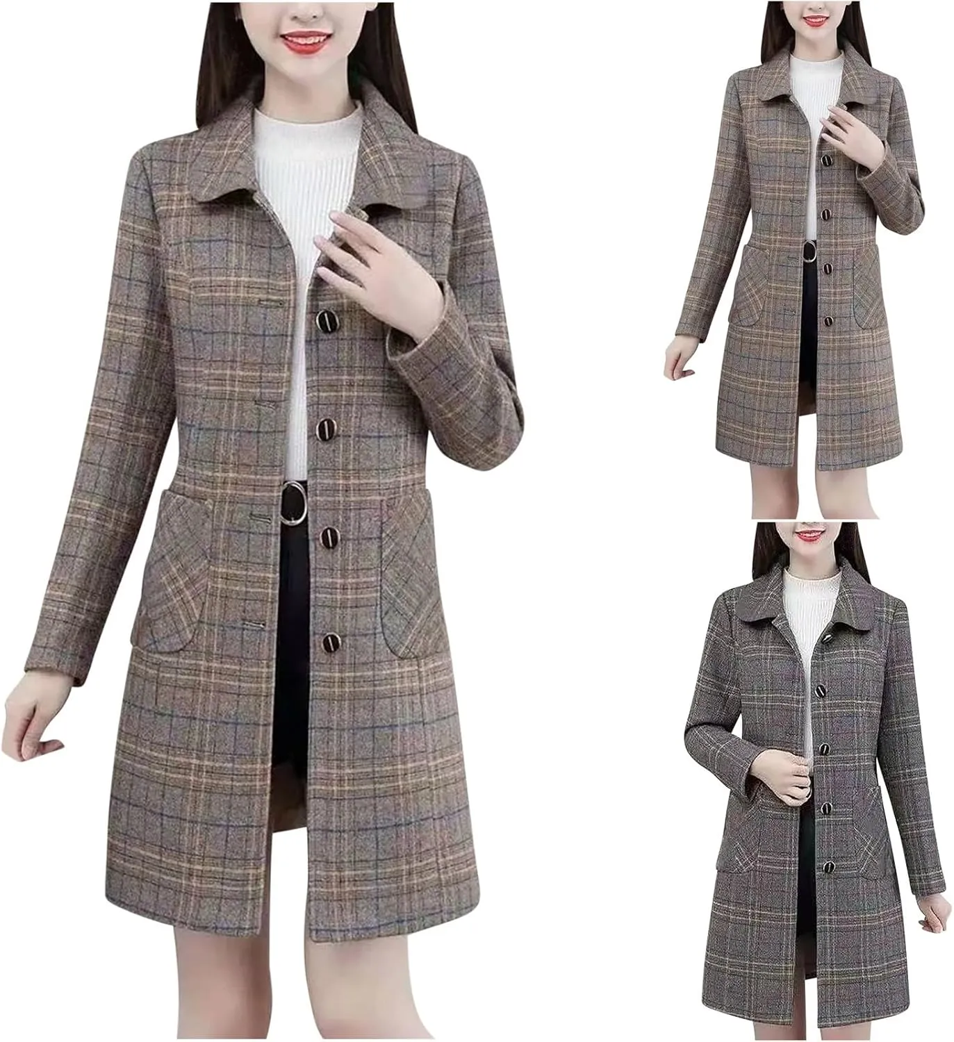 Womens Wool Blend Trench Coat 2024 Winter Elegant Single Breasted Peacoats Maxi Length Elegant Overcoat With Pockets