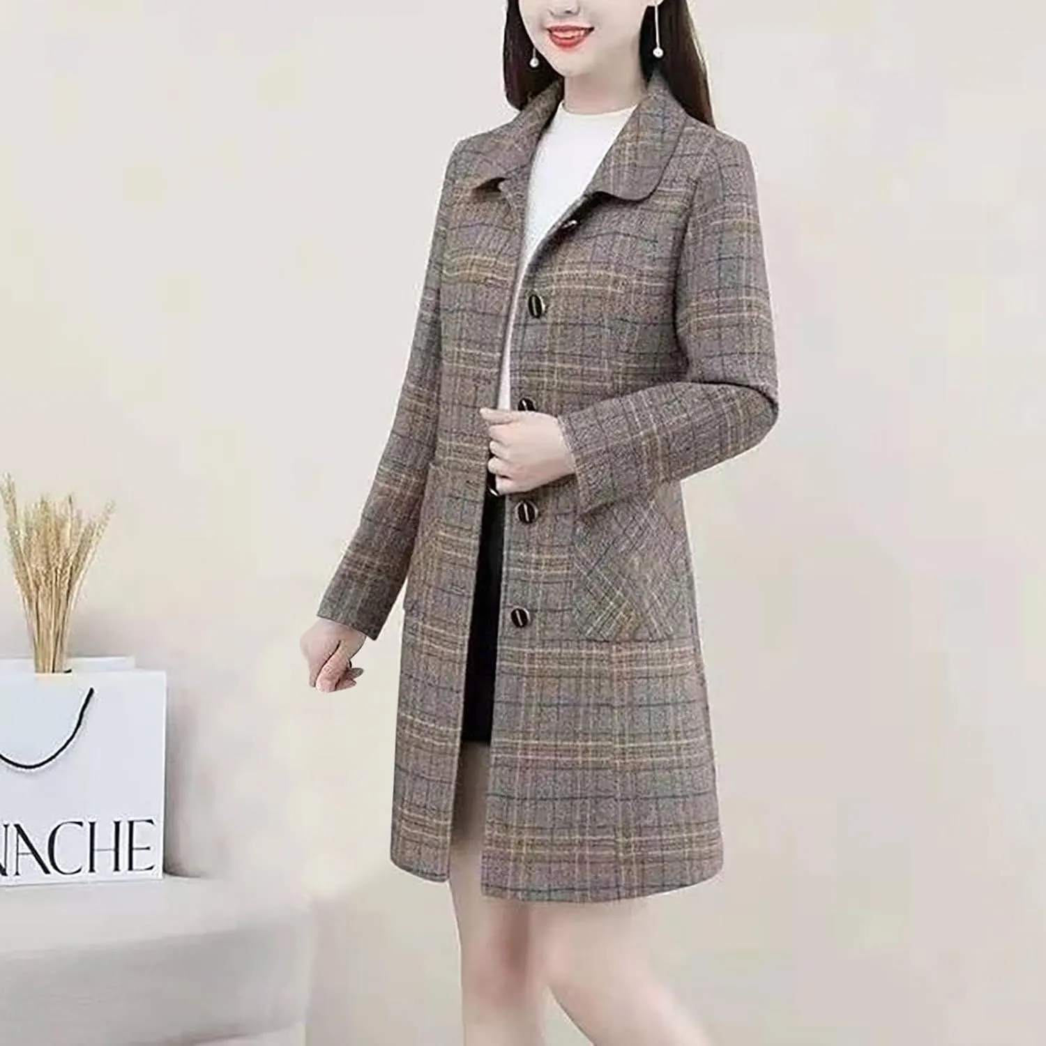Womens Wool Blend Trench Coat 2024 Winter Elegant Single Breasted Peacoats Maxi Length Elegant Overcoat With Pockets