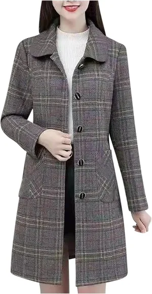 Womens Wool Blend Trench Coat 2024 Winter Elegant Single Breasted Peacoats Maxi Length Elegant Overcoat With Pockets