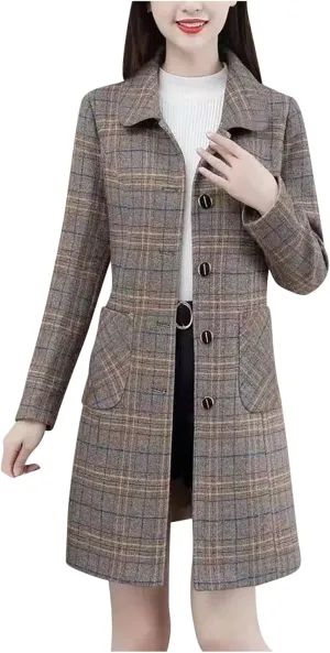 Womens Wool Blend Trench Coat 2024 Winter Elegant Single Breasted Peacoats Maxi Length Elegant Overcoat With Pockets