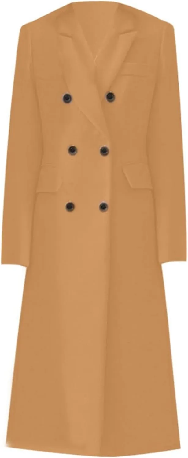 Women's Wool Pea Coat Double Breasted Trench Coat Winter Lapel Long Jacket Overcoat with Pockets Fall Fashion for Women