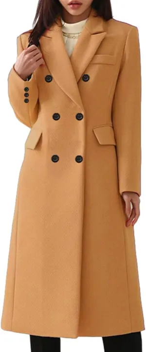 Women's Wool Pea Coat Double Breasted Trench Coat Winter Lapel Long Jacket Overcoat with Pockets Fall Fashion for Women