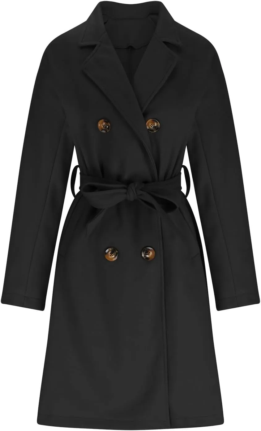 Womens Wool Trench Coat Notched Collar Double-Breast Oversized Pea Coats Thicken Warm Winter Overcoats Jackets