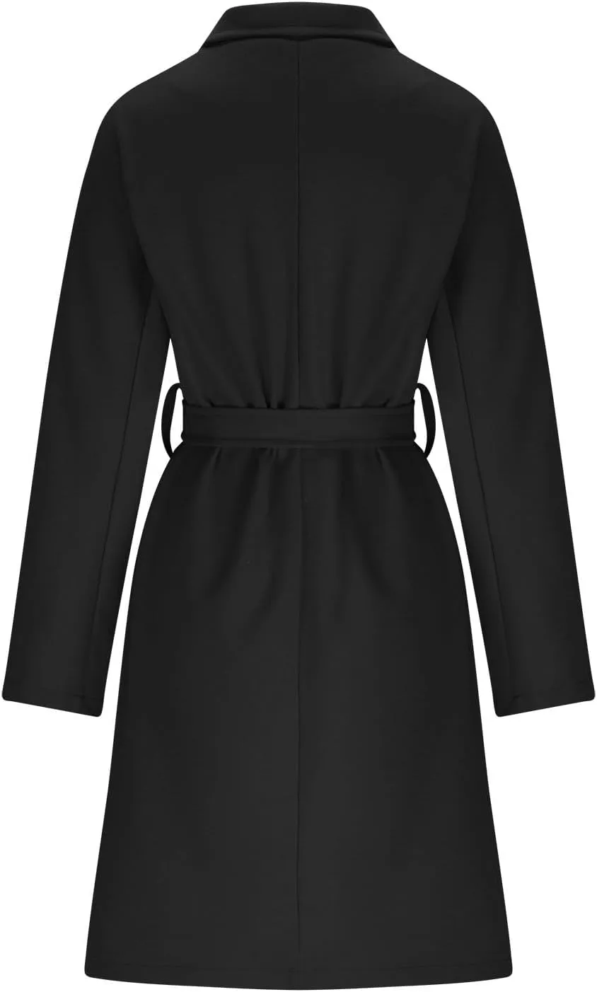 Womens Wool Trench Coat Notched Collar Double-Breast Oversized Pea Coats Thicken Warm Winter Overcoats Jackets
