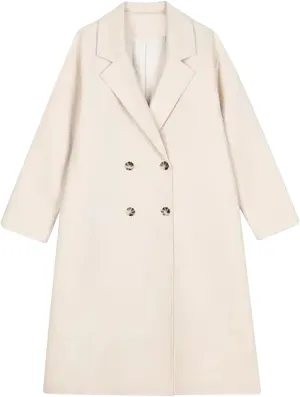 Womens Wool Trench Coat Winter Warm Wool Blend Pea Coat Double Breasted Notched Lapel Oversized Long Jackets