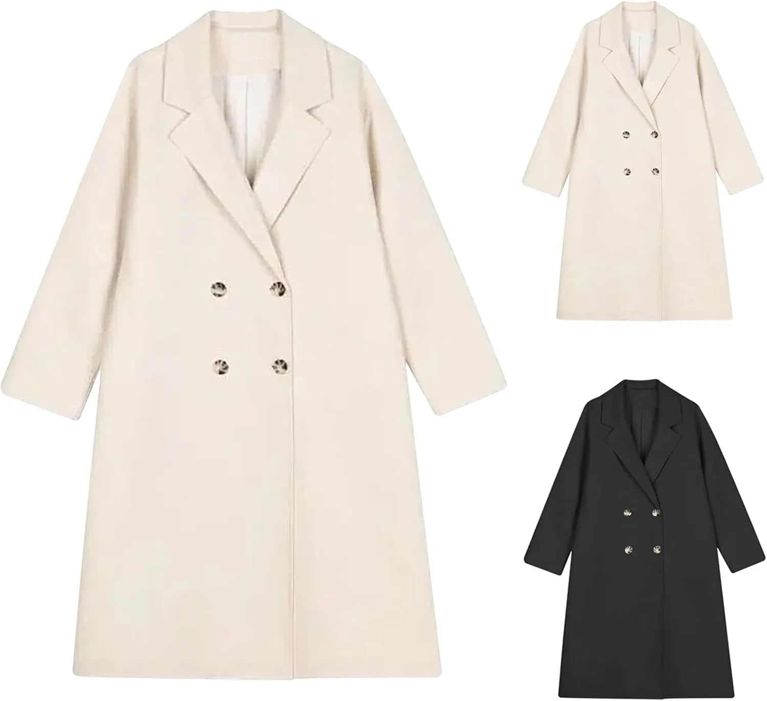 Womens Wool Trench Coat Winter Warm Wool Blend Pea Coat Double Breasted Notched Lapel Oversized Long Jackets