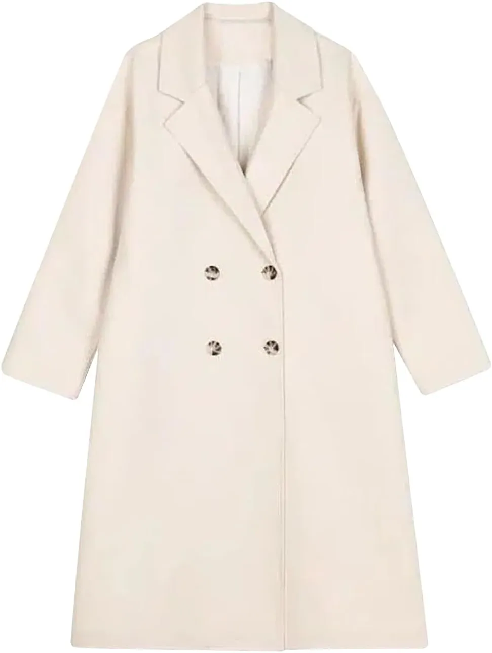 Womens Wool Trench Coat Winter Warm Wool Blend Pea Coat Double Breasted Notched Lapel Oversized Long Jackets