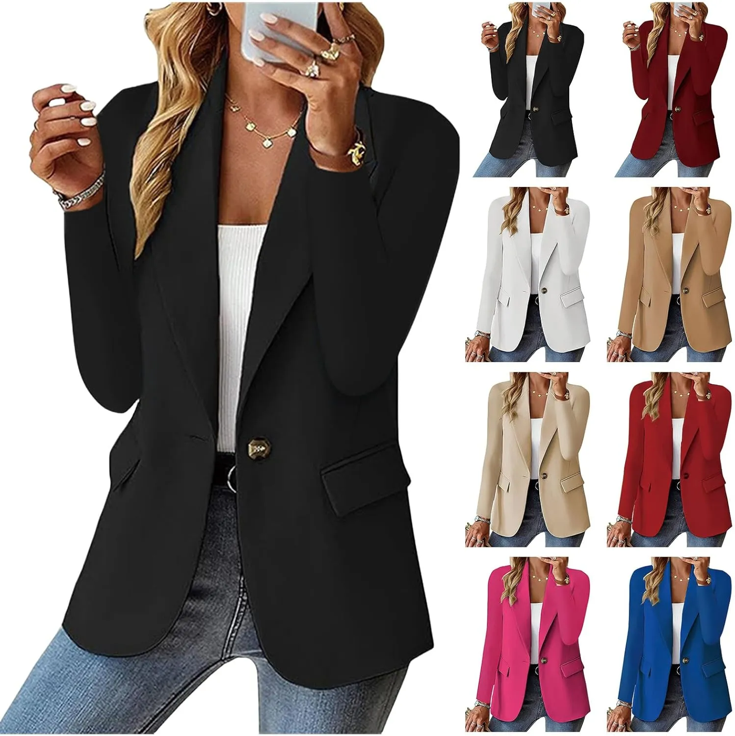 Women's Work Office Blazer Casual Long Sleeve Lapel Open Front Suit Jacket Work Blazer Elegant Clothes with Pockets