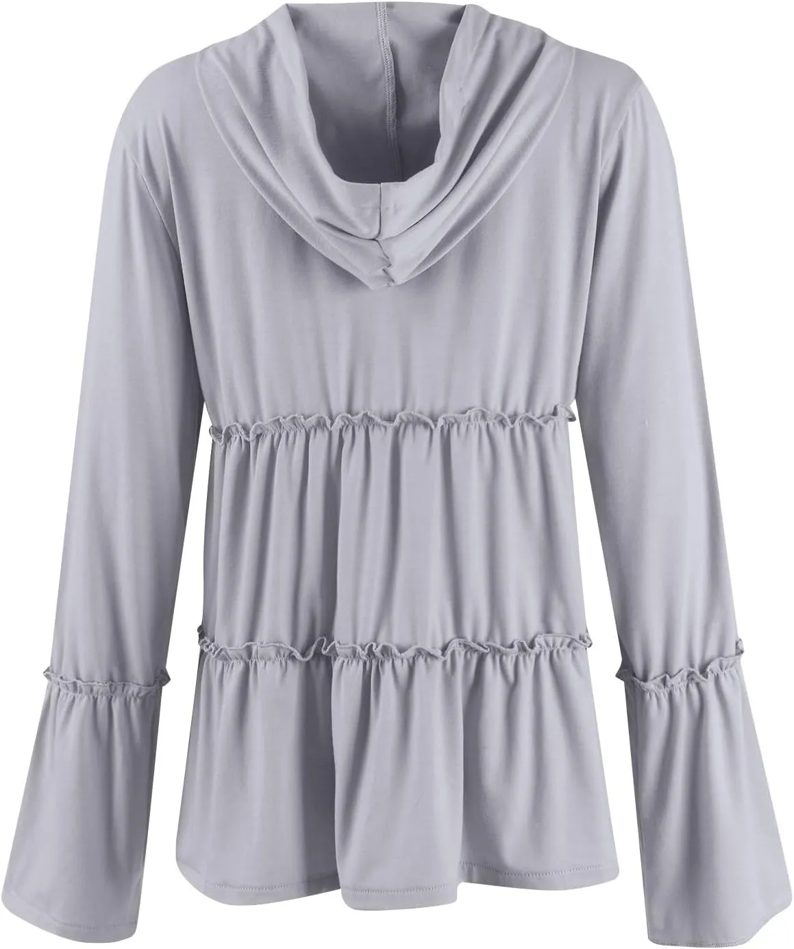 Womens Zip Up Hoodies Lightweight Pleated Tiered Hooded Sweatshirt Casual Long Sleeve Ruffle Pullover Sweaters