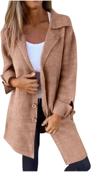 Wool Coat for Women Double Breasted Notch Lapel Trench Caot Elegant Mid-Long Windproof Warm Winter Jackets Outwear