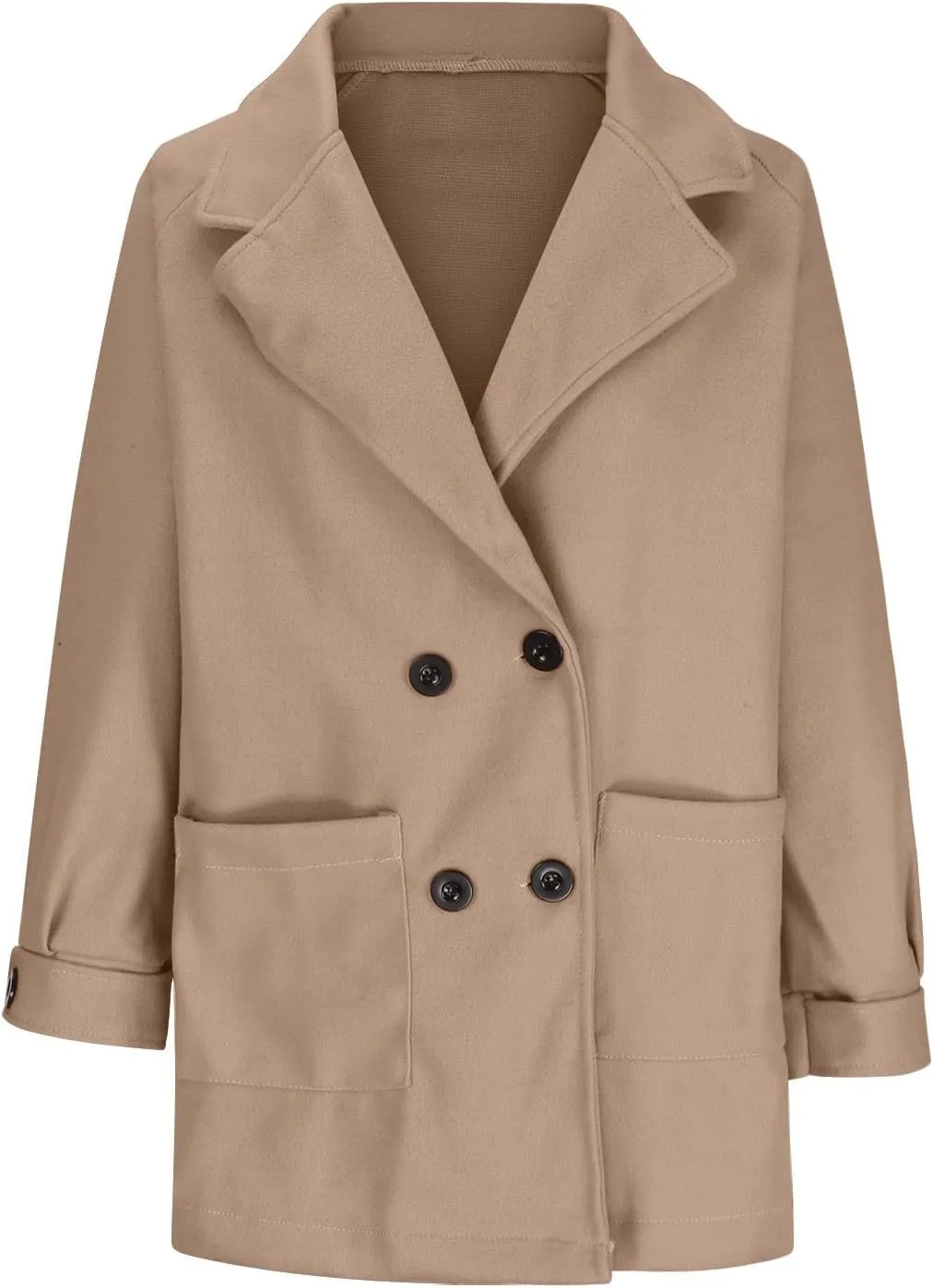 Wool Coats for Women Elegant Notched Lapel Collar Double-Breasted Trench Coat Mid Long Length Office Pea Coats