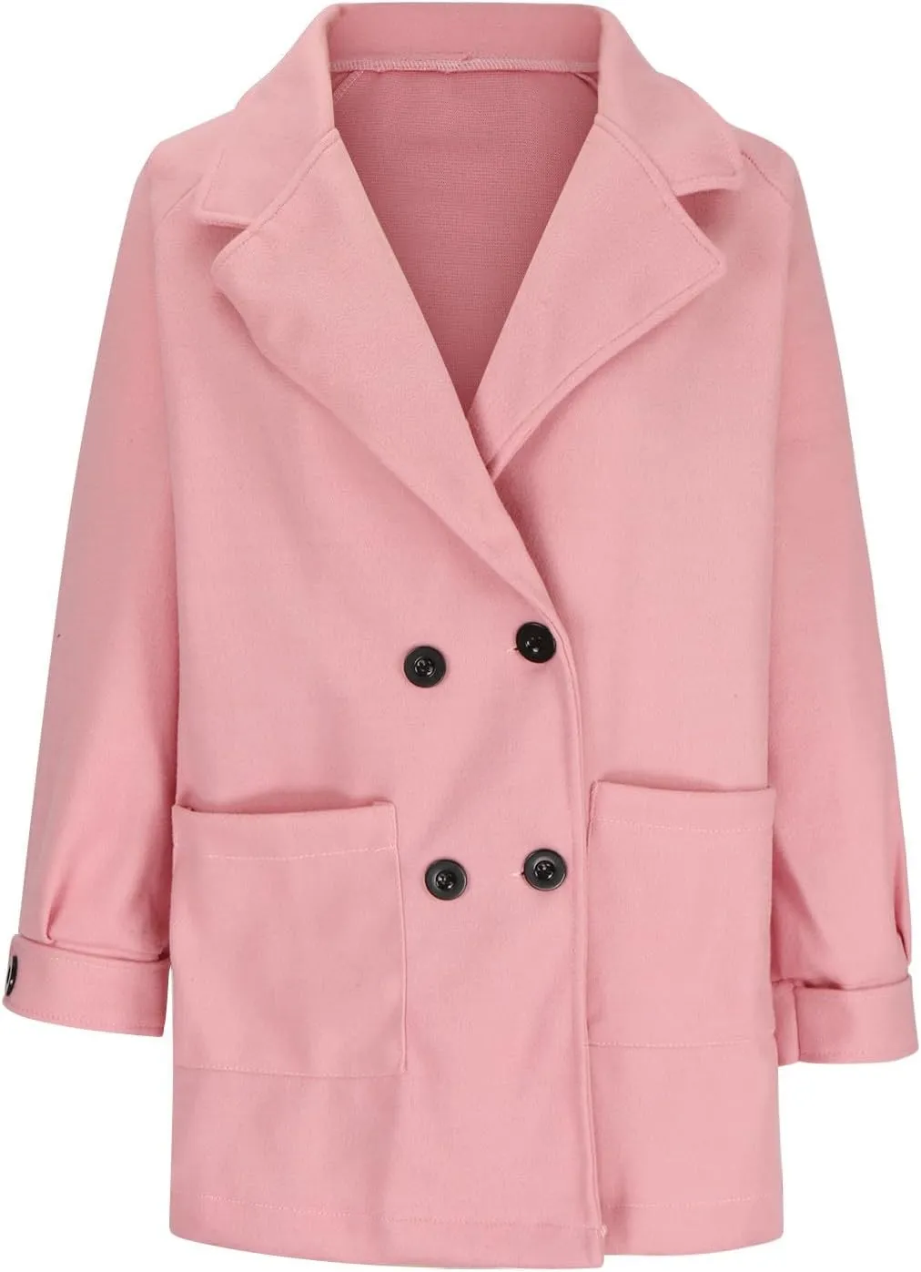 Wool Coats for Women Elegant Notched Lapel Collar Double-Breasted Trench Coat Mid Long Length Office Pea Coats