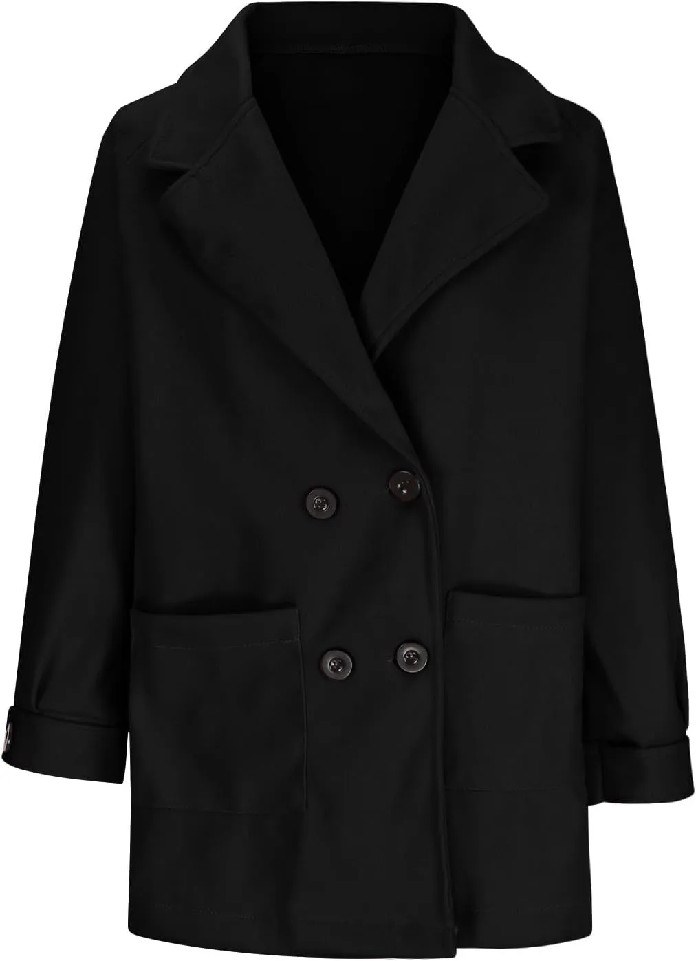 Wool Coats for Women Elegant Notched Lapel Collar Double-Breasted Trench Coat Mid Long Length Office Pea Coats