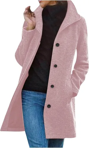 Wool Coats for Women Winter Thicken Wool Blend Pea Coat Stand Collar Single Breasted Casual Trench Coat Overcoat