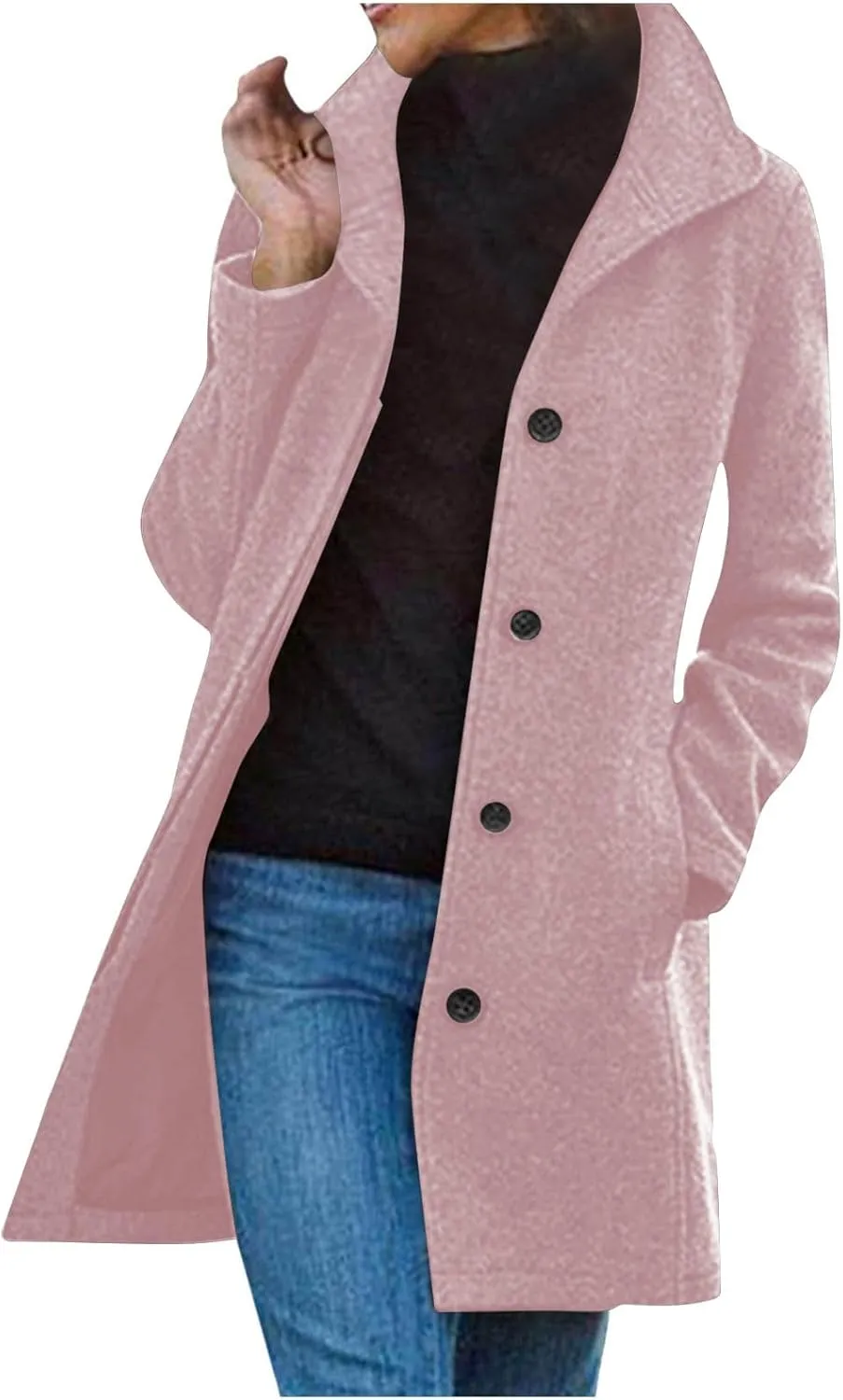 Wool Coats for Women Winter Thicken Wool Blend Pea Coat Stand Collar Single Breasted Casual Trench Coat Overcoat