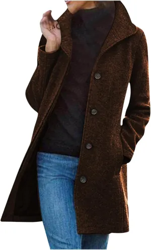 Wool Coats for Women Winter Thicken Wool Blend Pea Coat Stand Collar Single Breasted Casual Trench Coat Overcoat