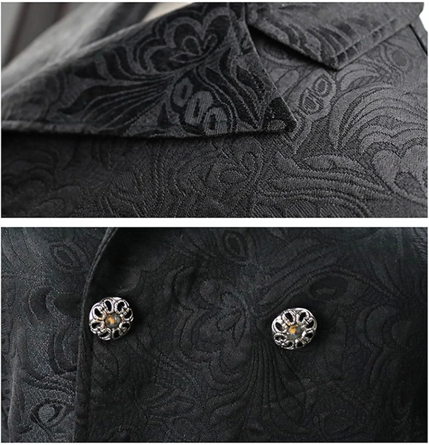 Xiaojmake Mens Gothic Steampunk Vest Double Breasted Jacquard Brocade Vest Swallowtail Waistcoat Medieval Sleeveless Tailcoat
