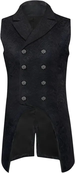 Xiaojmake Mens Gothic Steampunk Vest Double Breasted Jacquard Brocade Vest Swallowtail Waistcoat Medieval Sleeveless Tailcoat