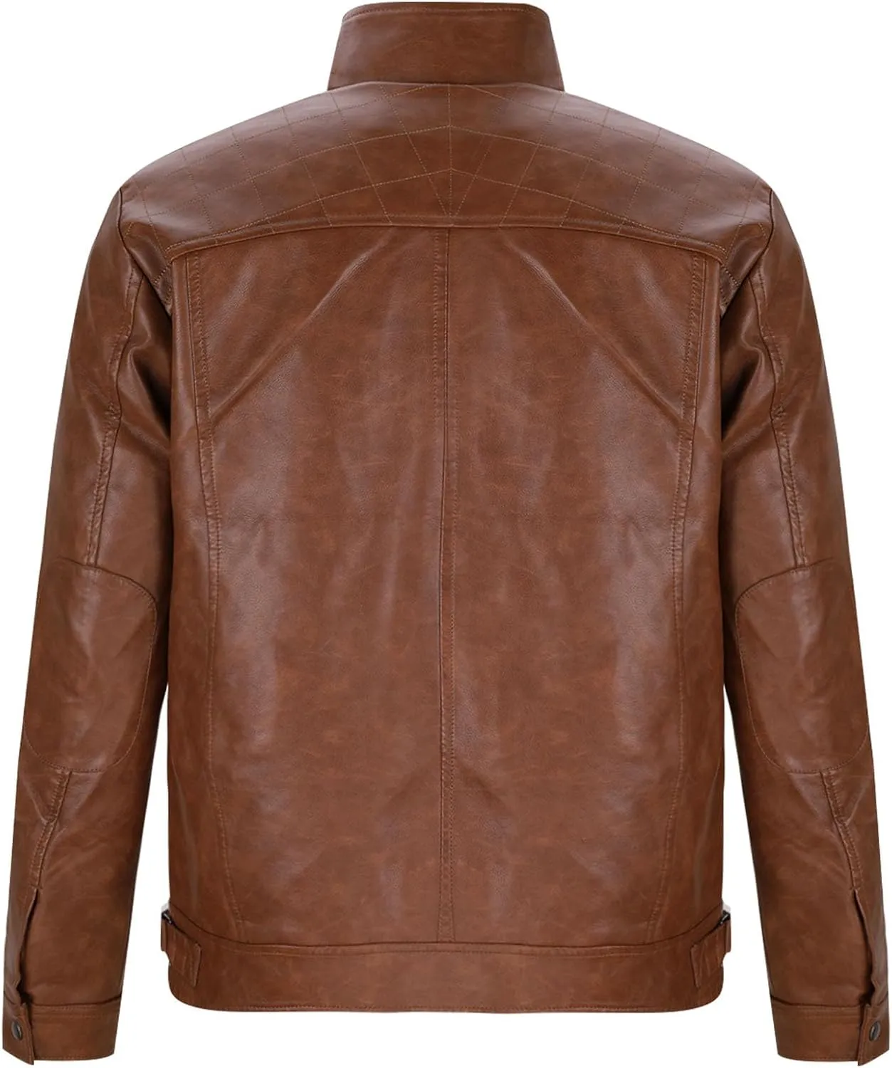 Xiaojmake Mens Stand Collar Leather Jacket Retro Cafe Racer Style Motorcycle Jacket Outerwear Quilted Coat with Zipper Pocket