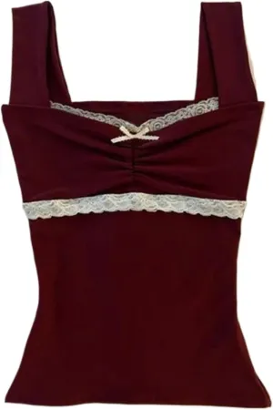 Y2k Tank Top Coquette Cami Women Summer Lace Spaghetti Strap Bow Tops Crop Cute Camisole