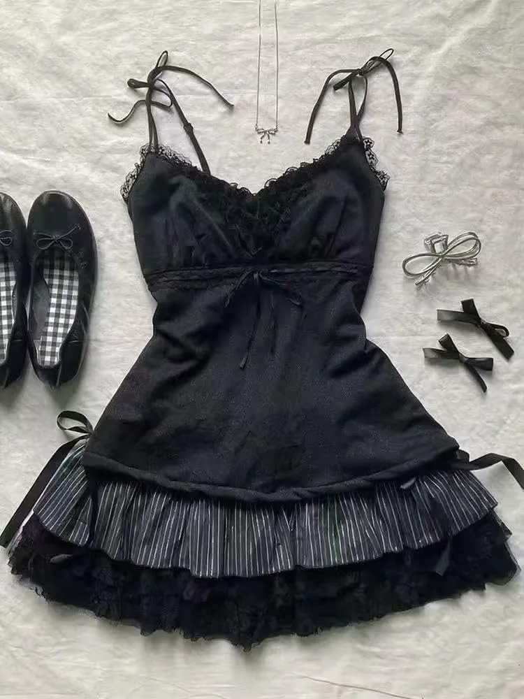 Y2k Tank Top Coquette Cami Women Summer Lace Spaghetti Strap Bow Tops Crop Cute Camisole