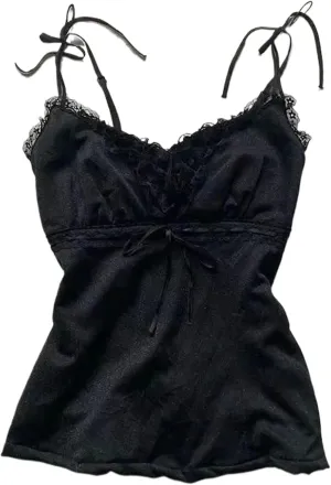 Y2k Tank Top Coquette Cami Women Summer Lace Spaghetti Strap Bow Tops Crop Cute Camisole