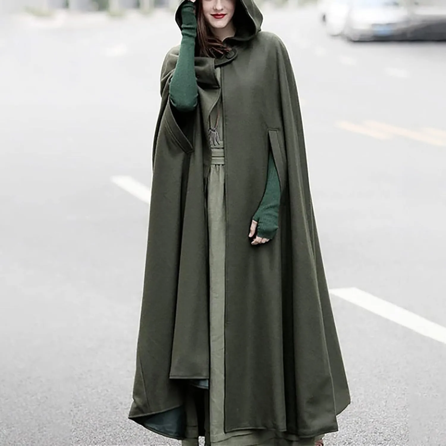 yardsong Cloak Jackets for Women 2024 Fall Winter Fashion Wool Blend Hooded Cape Poncho Cloak Coat Long Trench Coats