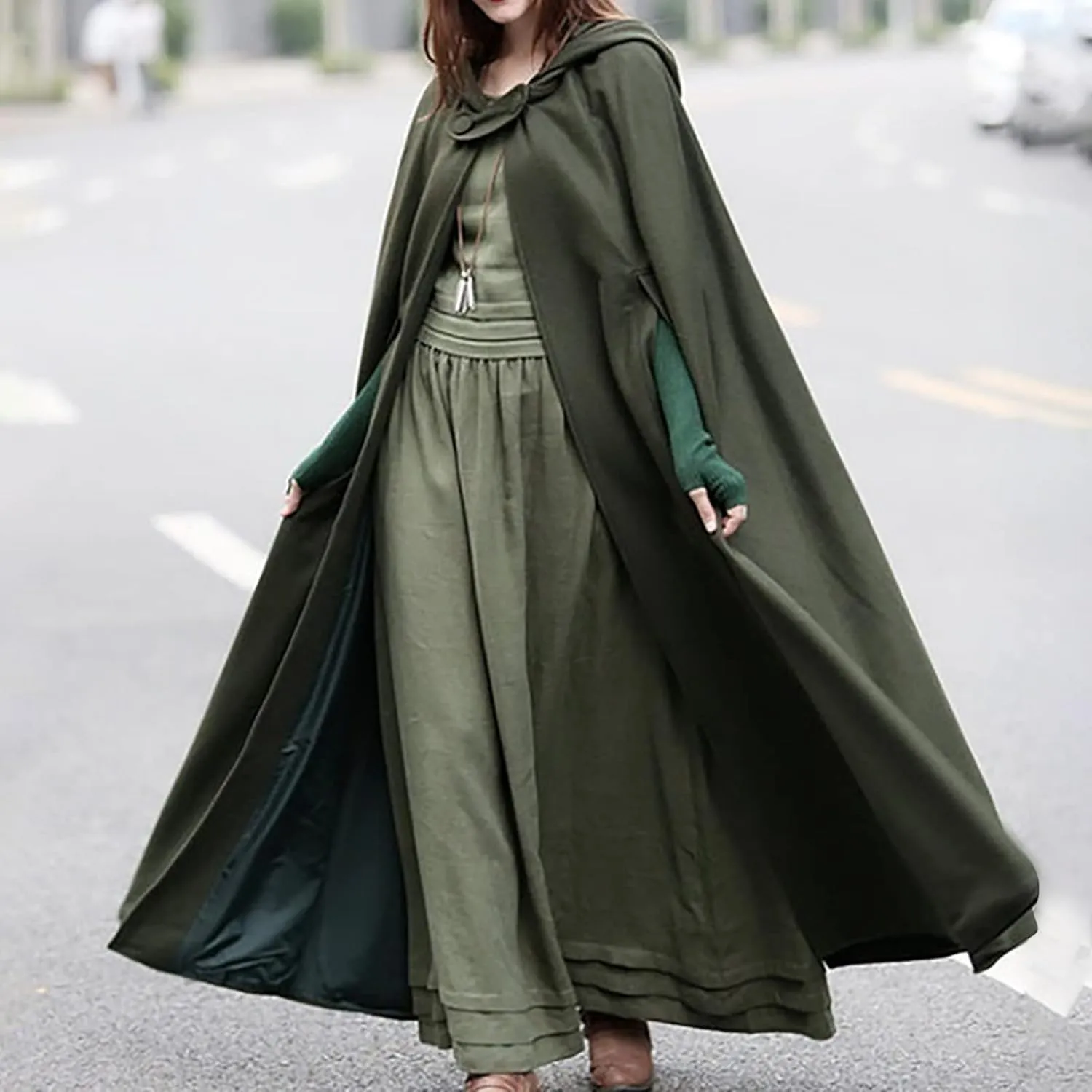 yardsong Cloak Jackets for Women 2024 Fall Winter Fashion Wool Blend Hooded Cape Poncho Cloak Coat Long Trench Coats