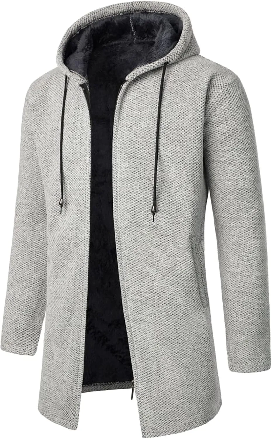Ymosrh Men's Casual Coats Cardigan Sweaters Jacket Full Zip Fleece Lined Winter Warm Hoodie Coat Long Jackets, L-4XL