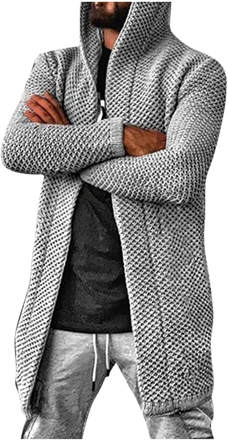 Ymosrh Men's Coat Jacket Long Cardigan Open Front Fall Casual Winter Warm Knit Sweater Coat Fashion Outwear, XL-5XL