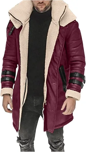 Ymosrh Men's Winter Dress Coat Long Pea Sherpa Lined Warm Trench Coat Jacket, M-5XL