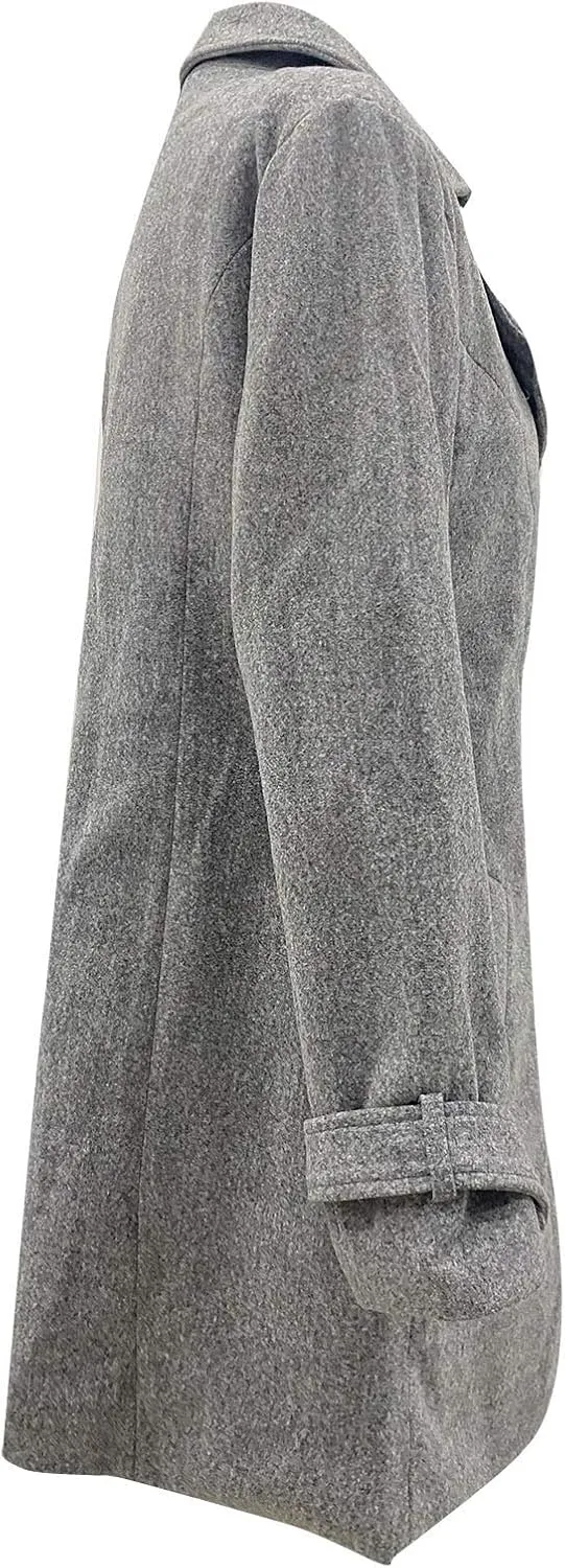 YRAETENM Pea Coats for Women Double Breasted Notched Lapel Winter Trench Coat Elegant Wool Blend over Coats Long Jackets