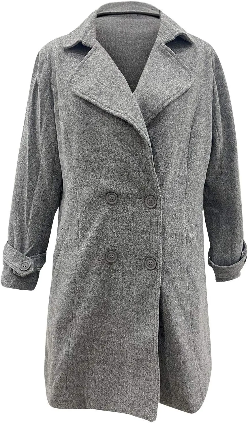YRAETENM Pea Coats for Women Double Breasted Notched Lapel Winter Trench Coat Elegant Wool Blend over Coats Long Jackets
