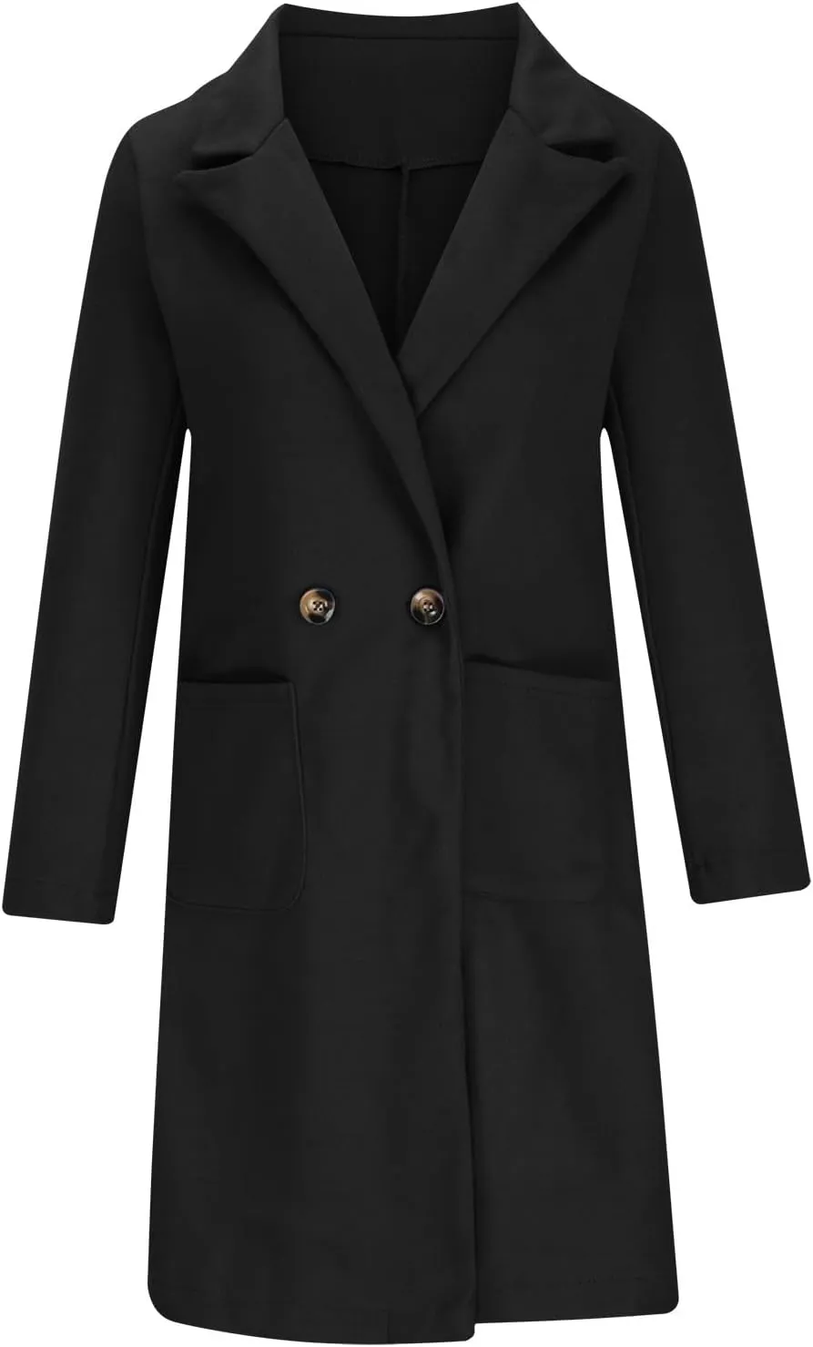YRAETENM Trench Coat Women Double Breasted Winter Wool Blend Coats Casual Notch Lapel Midi Long Warm Pea Coat Long Jackets