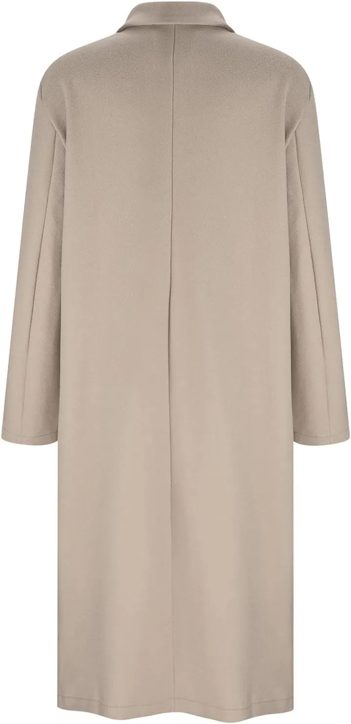 YRAETENM Trench Coat Women Oversized Notch Lapel Mid Long Wool Blend Coat Business Casual Fall Winter Pea Coat with Pockets