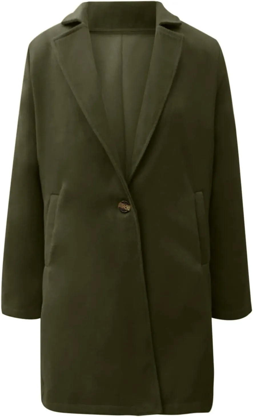 YRAETENM Trench Coats for Women Chic Notch Lapel One Button Mid Long Pea Coats Fall Winter Plus Size Warm Overcoat Outwear