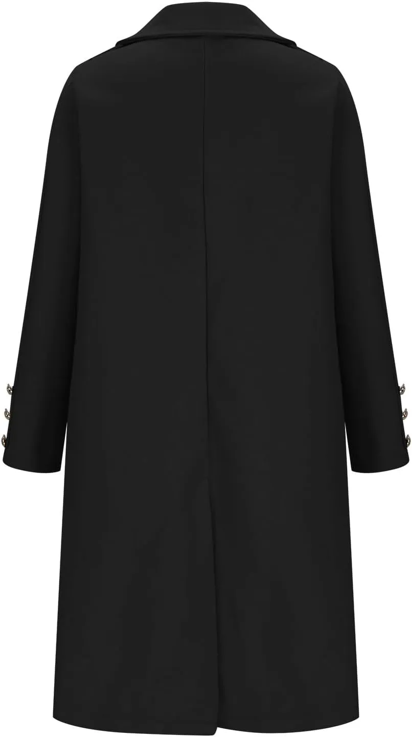 YRAETENM Winter Coats for Women 2024 Notched Lapel Collar Double Breasted Pea Coats Plus Size Mid-Long Wool Trench Coat