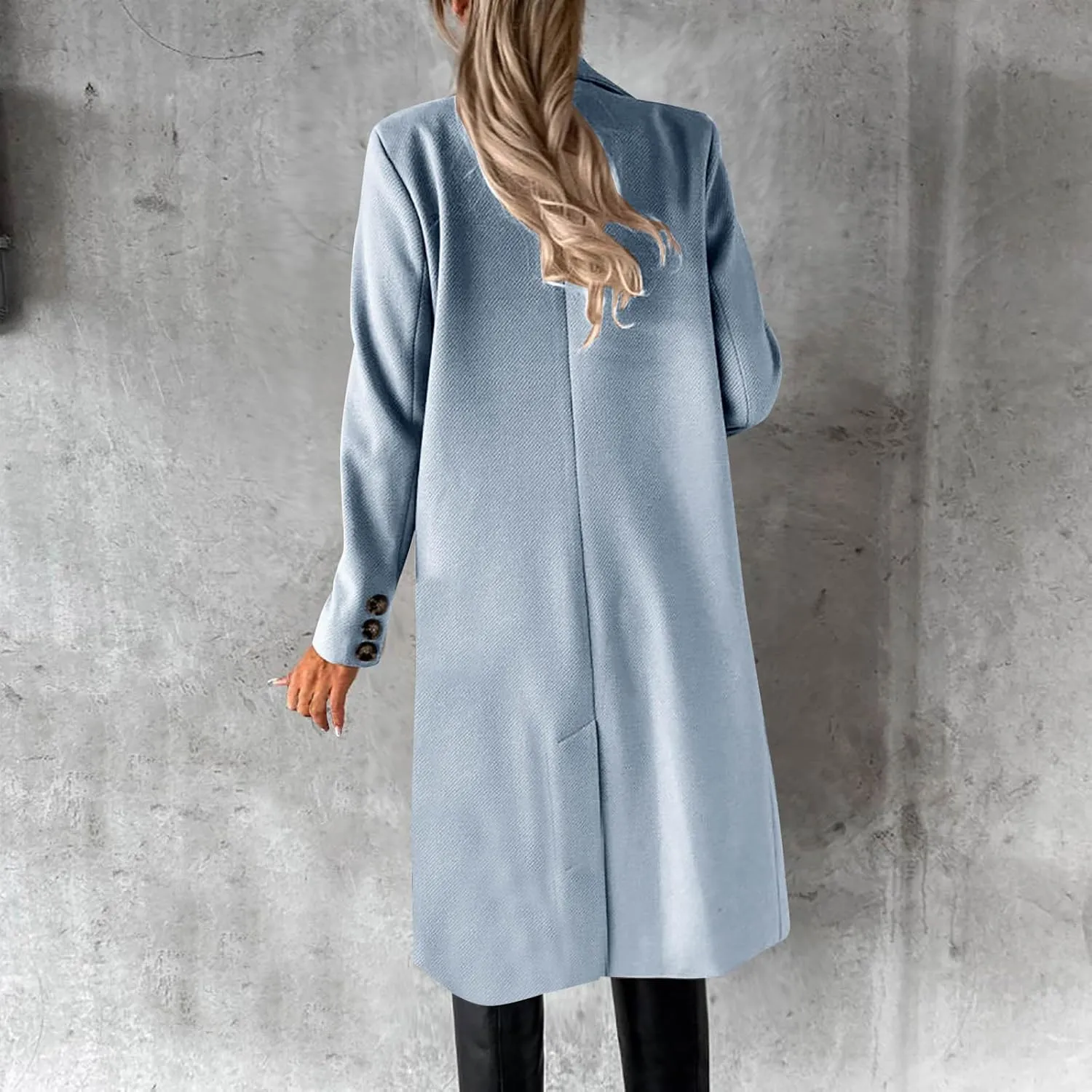 YRAETENM Women Casual Double Breasted Mid Long Pea Coat Winter Notch Lapel Collar Wool Coats Plus Size Blazer Jackets Outwear