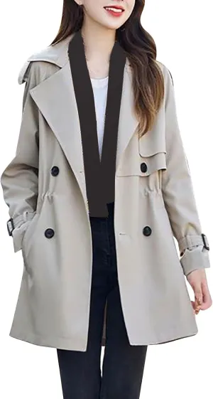 YRAETENM Women Hooded Trench Coat Lightwieght Double Breasted Anoraks Wind Breaker Elegant Long Jacket Fall Clothes Outfits